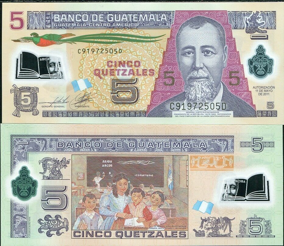 GUATEMALA 5 QUETZALES 2011 122 b POLYMER UNC