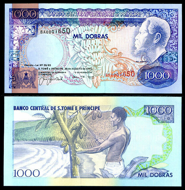 Saint Thomas & Prince 1000 Dobras 1993 P 64 UNC