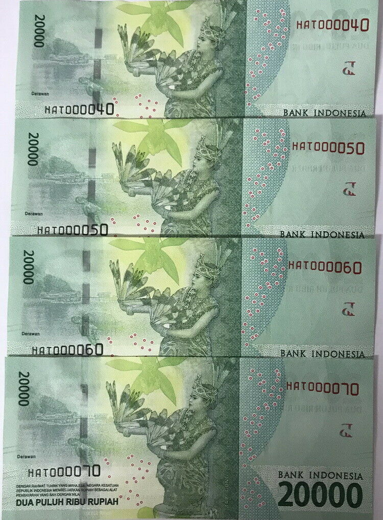 Indonesia Set 4 Pcs 20000 Rupiah 2016 P 158 Double Digit #40 #50 #60 #70 UNC