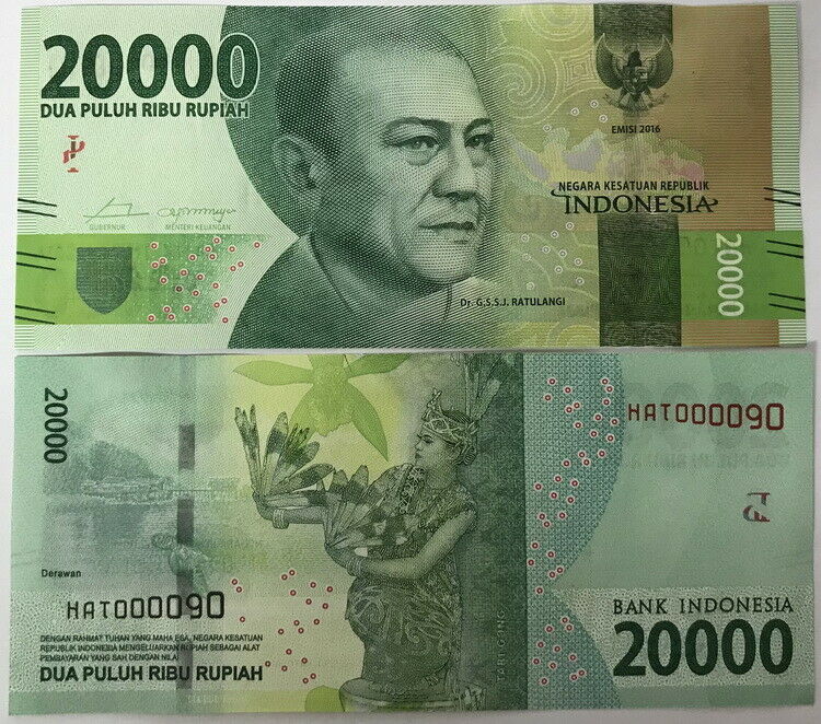 Indonesia 20000 Rupiah 2016 P 158 Double Digit # 90 UNC