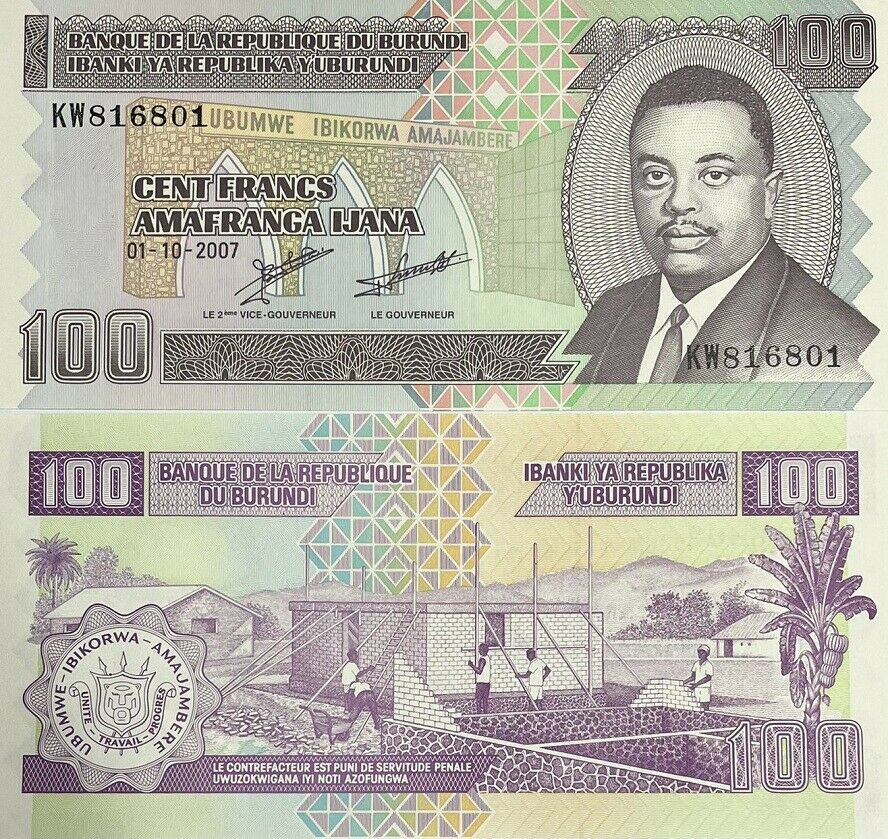 BURUNDI 100 FRANCS 2007 P 37 f UNC