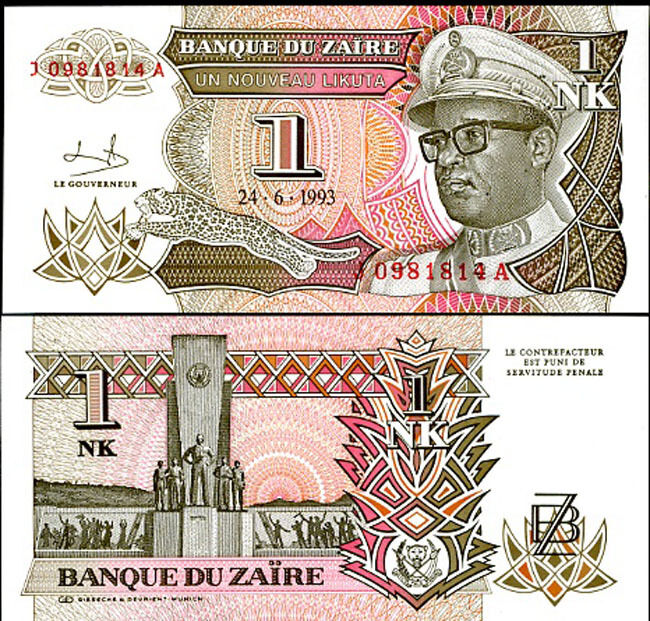 ZAIRE 1 NOUVEAU LIKUTA 1993 P 47 UNC