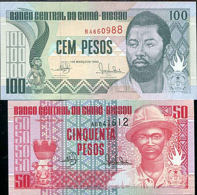 GUINEA BISSAU SET 2 PCS 50 100 PESOS 1990 P 10 11 UNC