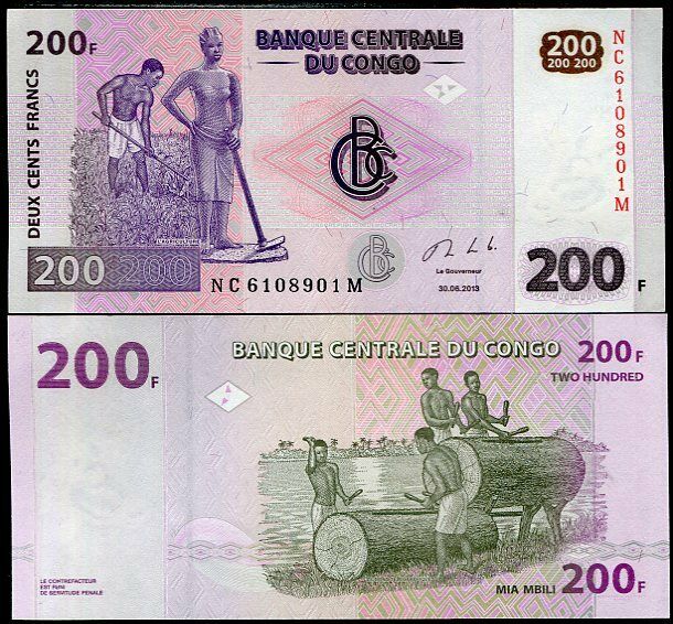 CONGO 200 FRANCS 2013 P 99 UNC