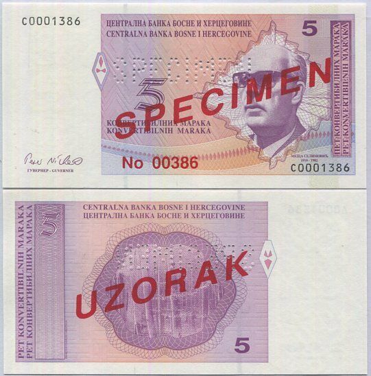 Bosnia & Herzegovina 5 Konvertibilnih ND 1998 Specimen P 61s UNC