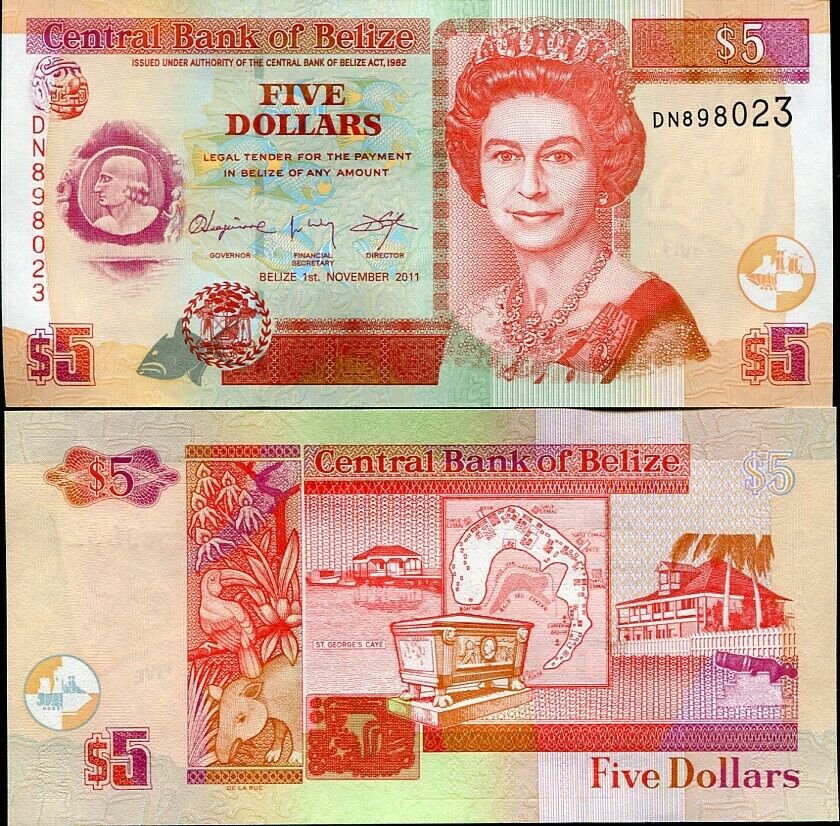 Belize 5 Dollars 2011 P 67 e UNC
