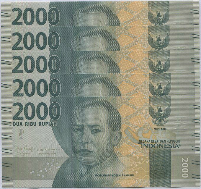 Indonesia 2000 Rupiah Random Year P 155 Low 2 Digit Number 0000XX UNC Lot 5 PCS