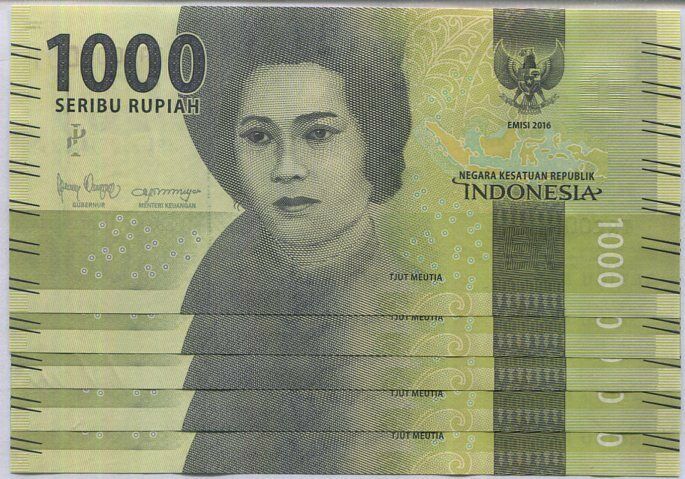 INDONESIA 1000 RUPIAH 2016 /2018 P 154 Low 2 Digit Number 0000XX UNC Lot 5 PCS