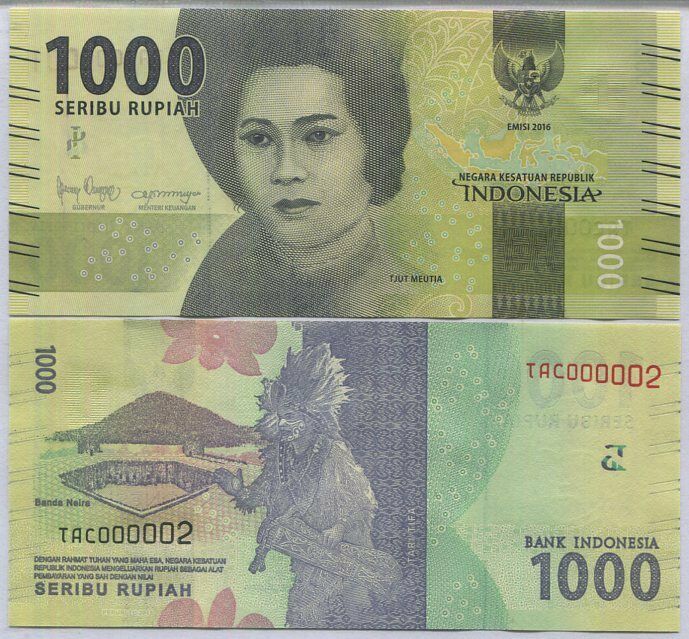INDONESIA 1000 RUPIAH 2016 /2018 P 154 Low 2 Digit Number 0000XX UNC