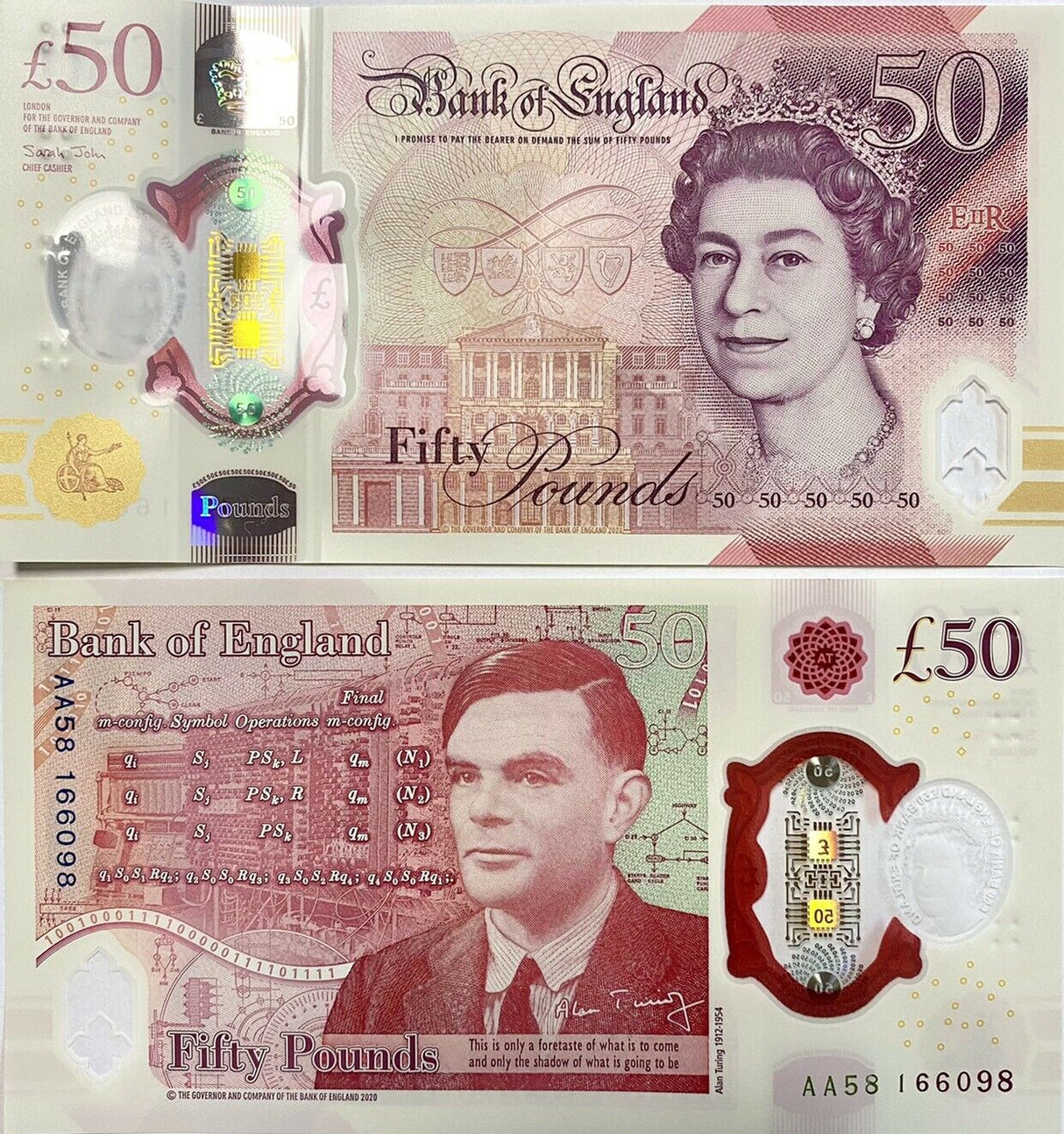 Great Britain 50 Pounds 2020 ND 2021 P 397 Queen Elizabeth II Turing Polymer UNC