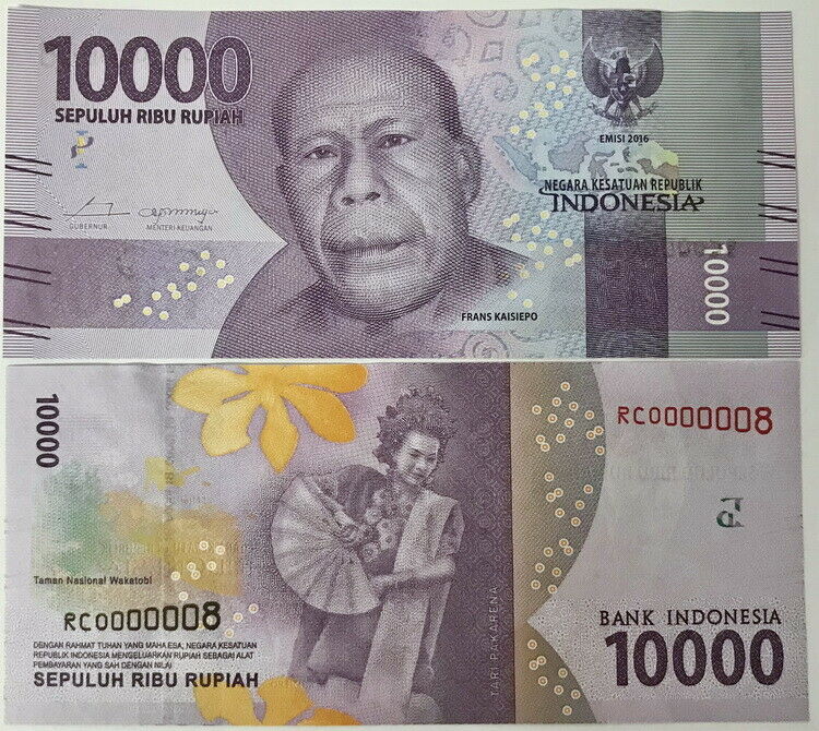 Indonesia 10000 Rupiah 2016/Random Year Sign 1 P 157 Single Digit #8 UNC