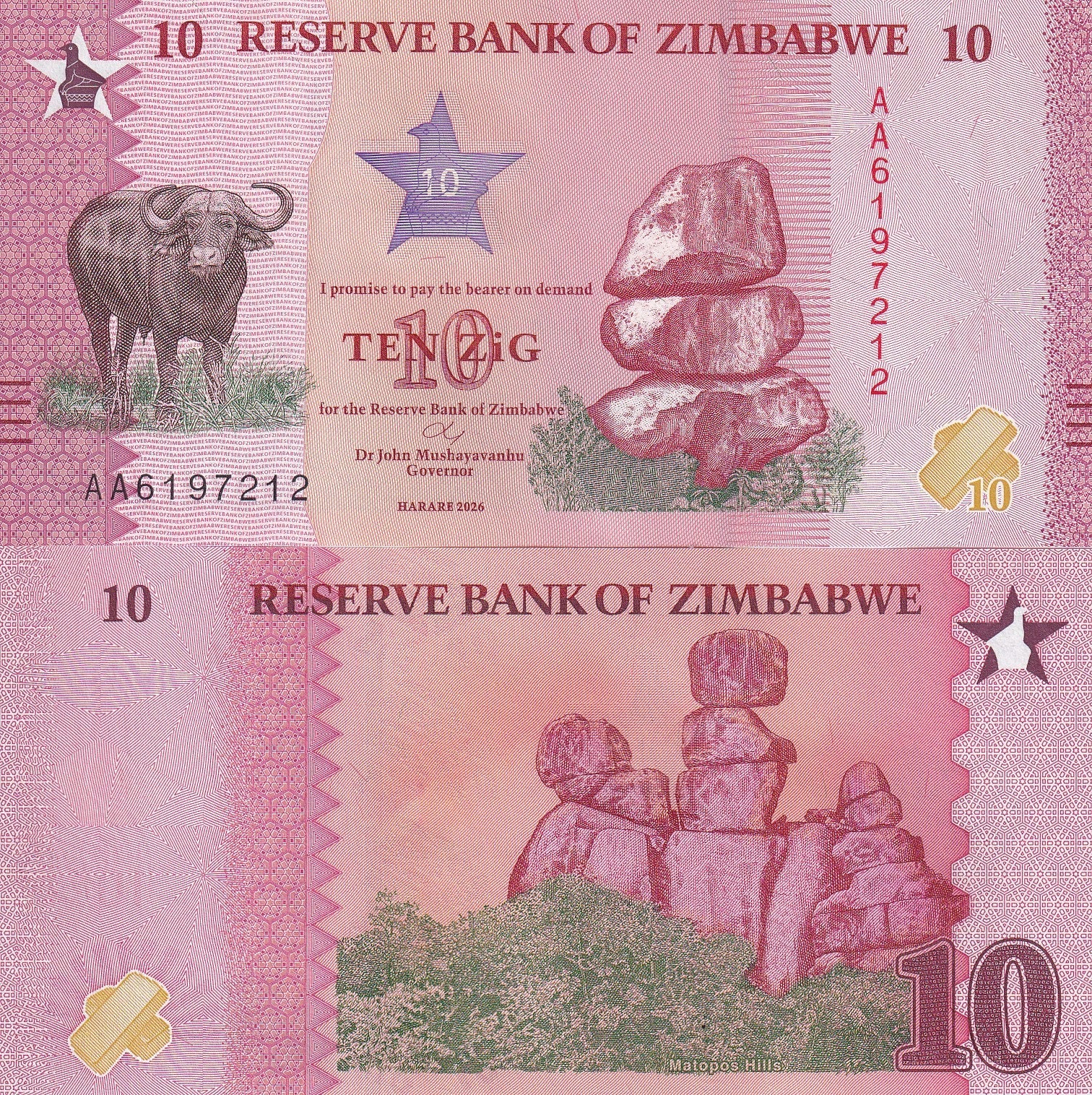 New Zimbabwe ZiG10, ZiG20, and ZiG50 Banknotes 2026