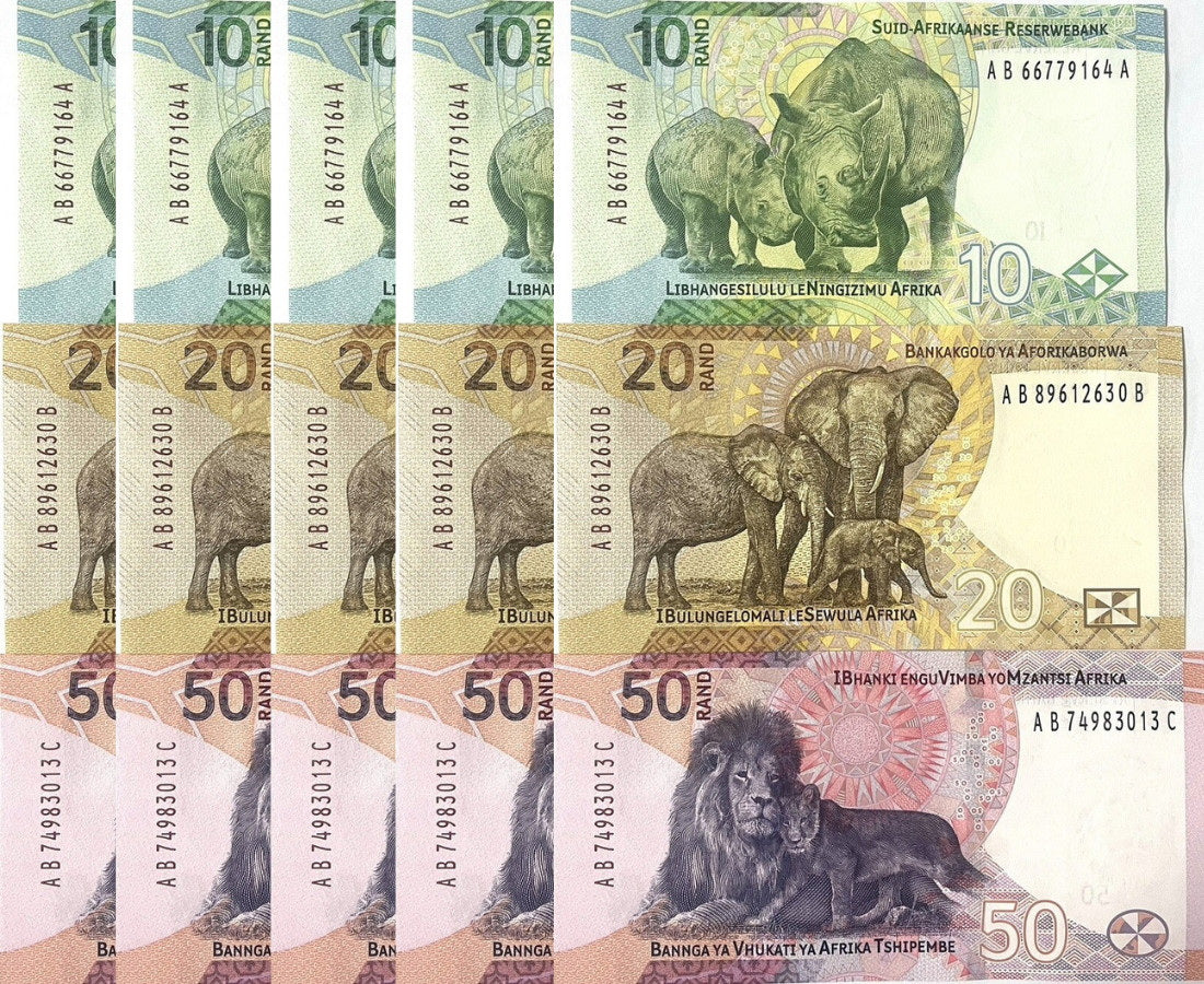South Africa SET 3 UNC 10 20 50 Rand 2023 P 148 149 150 LOT 5 SETS = 15 Pcs