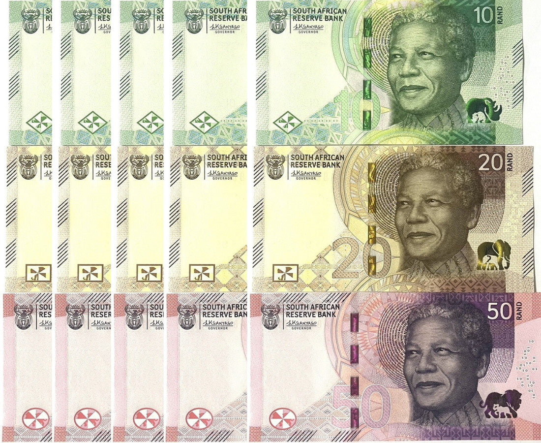South Africa SET 3 UNC 10 20 50 Rand 2023 P 148 149 150 LOT 5 SETS = 15 Pcs