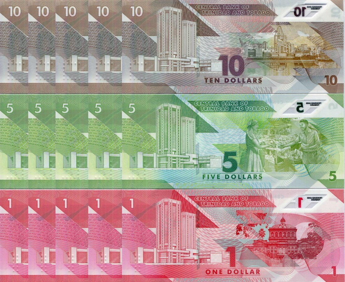 Trinidad & Tobago Set 3 UNC 1 5 10 Dol 2020 Polymer P 60 61 62 LOT 5 SETS 15 Pcs