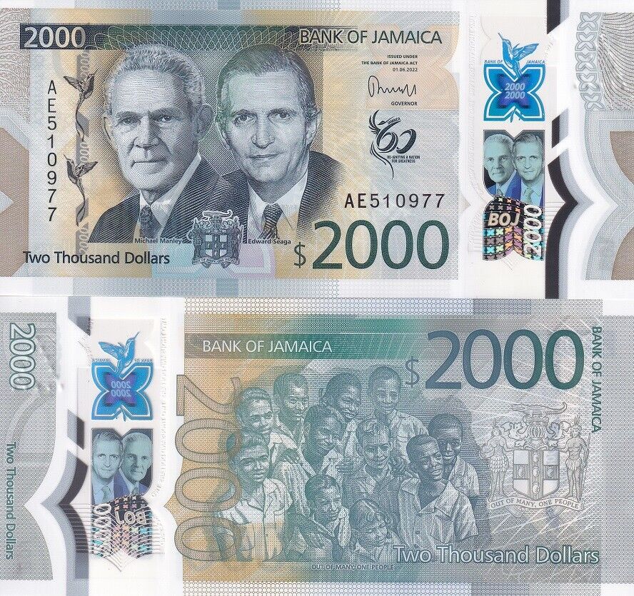 Jamaica 2000 Dollars 2022 / 2023 P 100 Polymer UNC