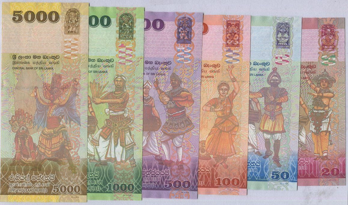 Sri Lanka set 6 UNC 20 50 -5000 Rupees 2010-2016 P 123-128 Z PREFIX Replacement