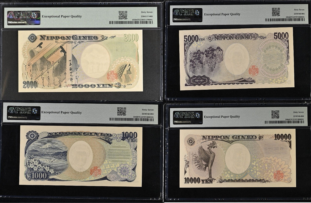Japan Set 4; 1000 2000-10000 Yen ND 2004 P 103-106 Superb Gem PMG 67 EPQ