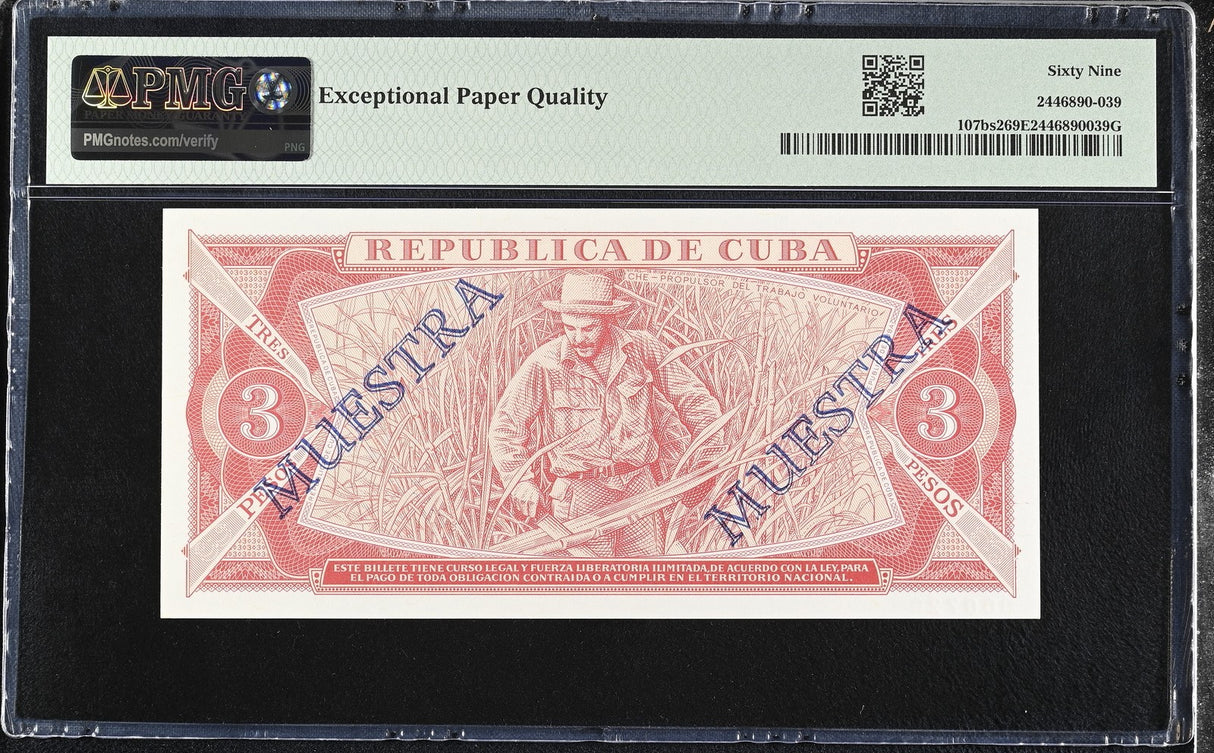 Central America 3 Pesos 1988 P 107bs2 Specimen CHE Guevara Superb Gem UNC PMG 69 EPQ TOP POP