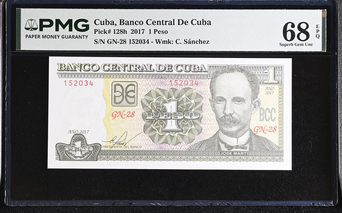 Central America 1 Pesos 2017 P 128 h Superb Gem UNC PMG 68 EPQ TOP POP