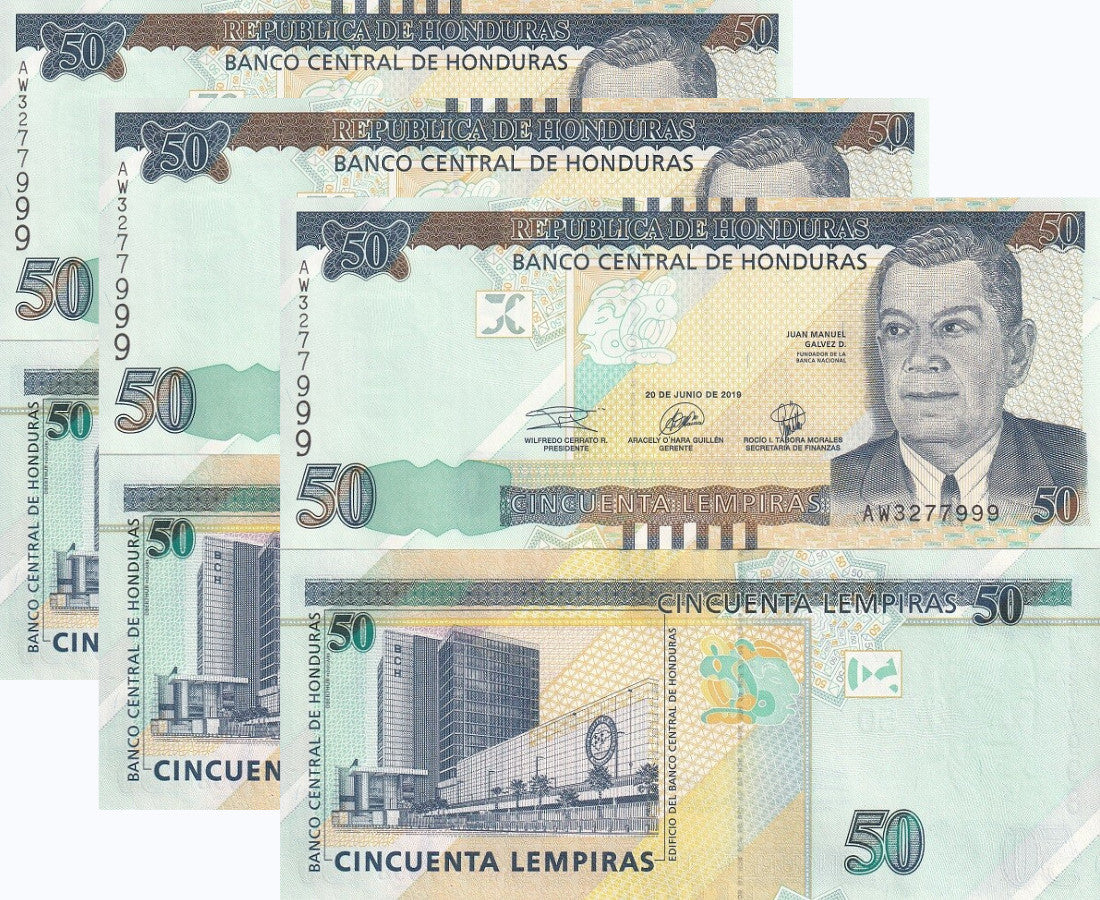 Honduras 50 Lempiras 2019 France Printer P 104 UNC LOT 3 PCS