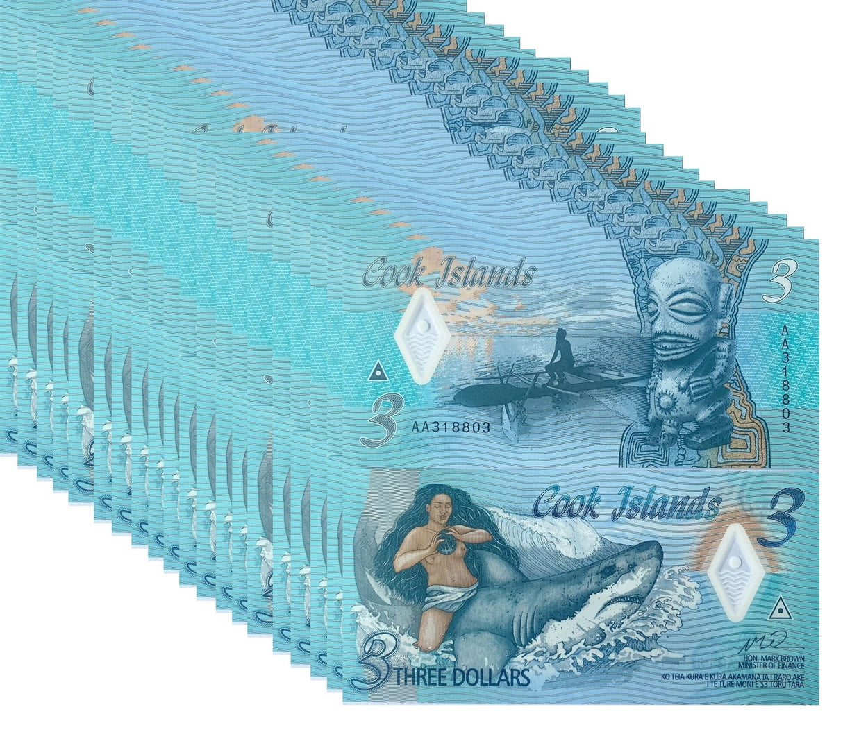 Cook Islands 3 Dollars ND 2021 P 11 Polymer UNC Lot 20 Pcs