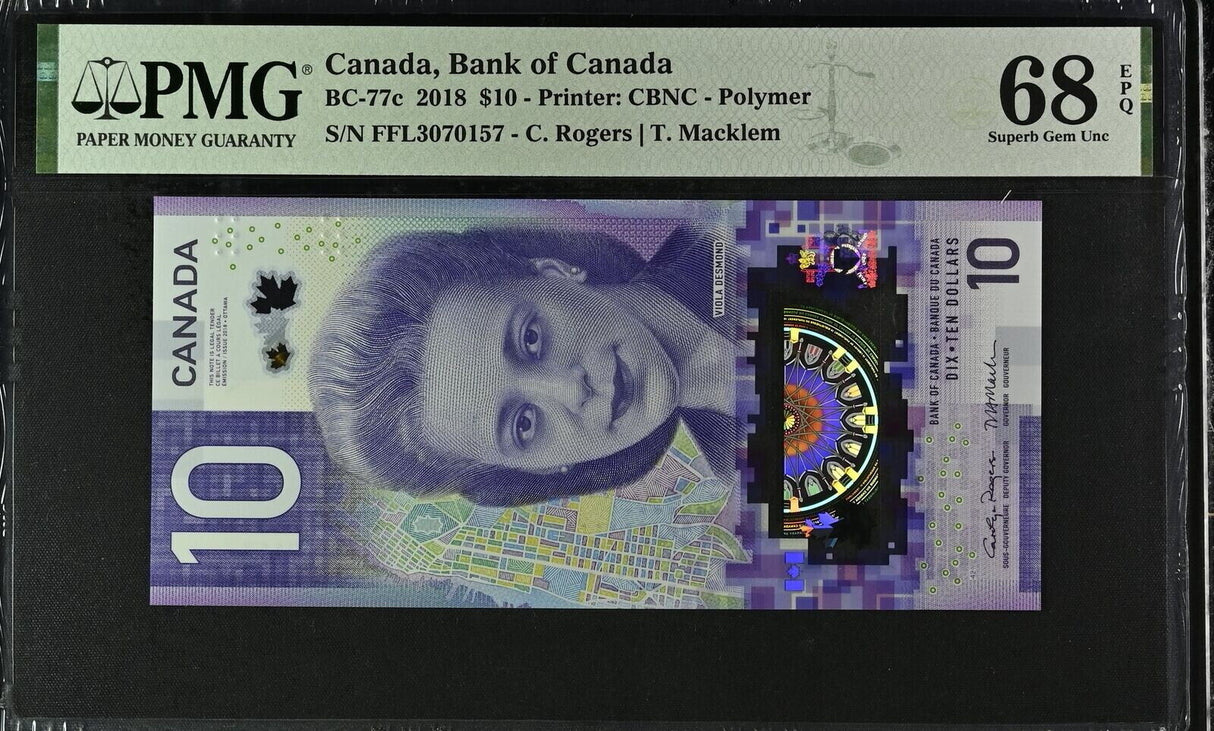 Canada 10 Dollars 2018 P 113 Polymer Rogers & Macklem Superb Gem UNC PMG 68 EPQ