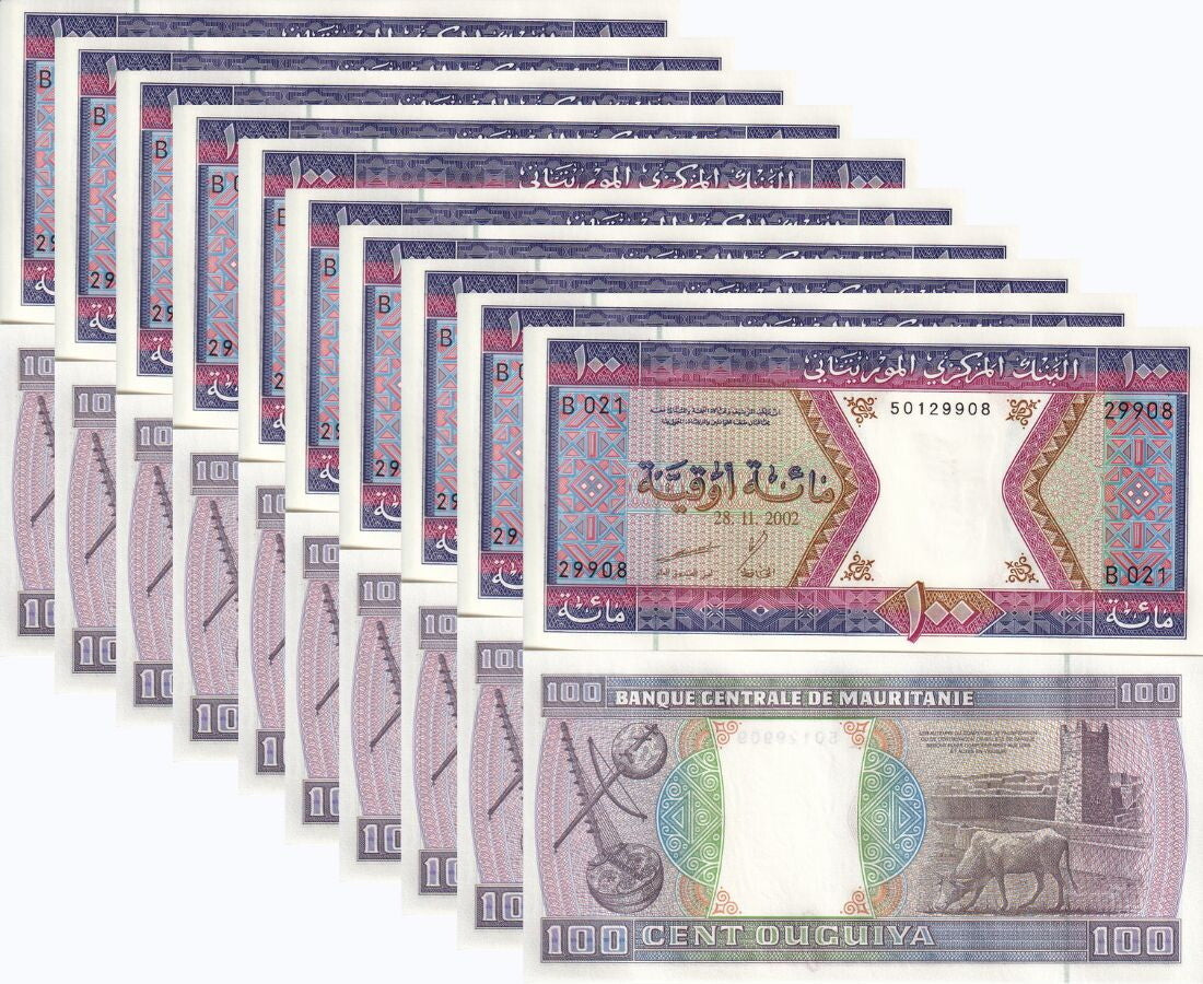 Mauritania 100 Ouguiya 2002 P 4 UNC LOT 10 PCS
