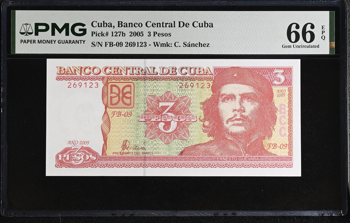 Central America 3 Pesos 2005 P 127 b CHE Guevara Gem PMG 66 EPQ