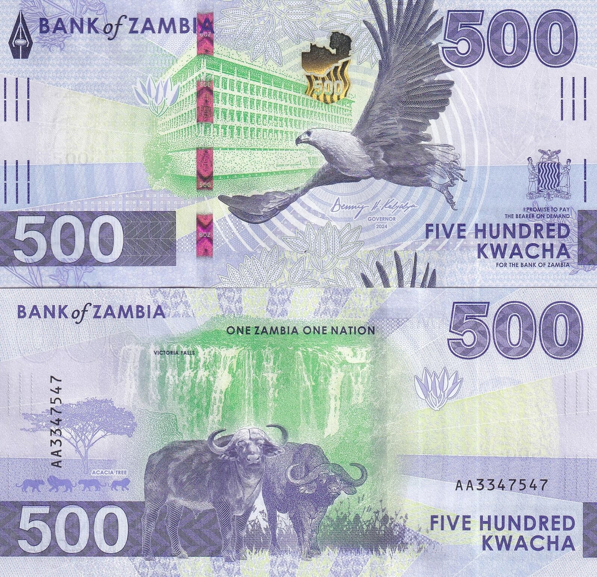 Zambia Set 3 UNC 20 200 500 Kwacha 2024 2025 P 63 66 67 Deer Eagle Bison