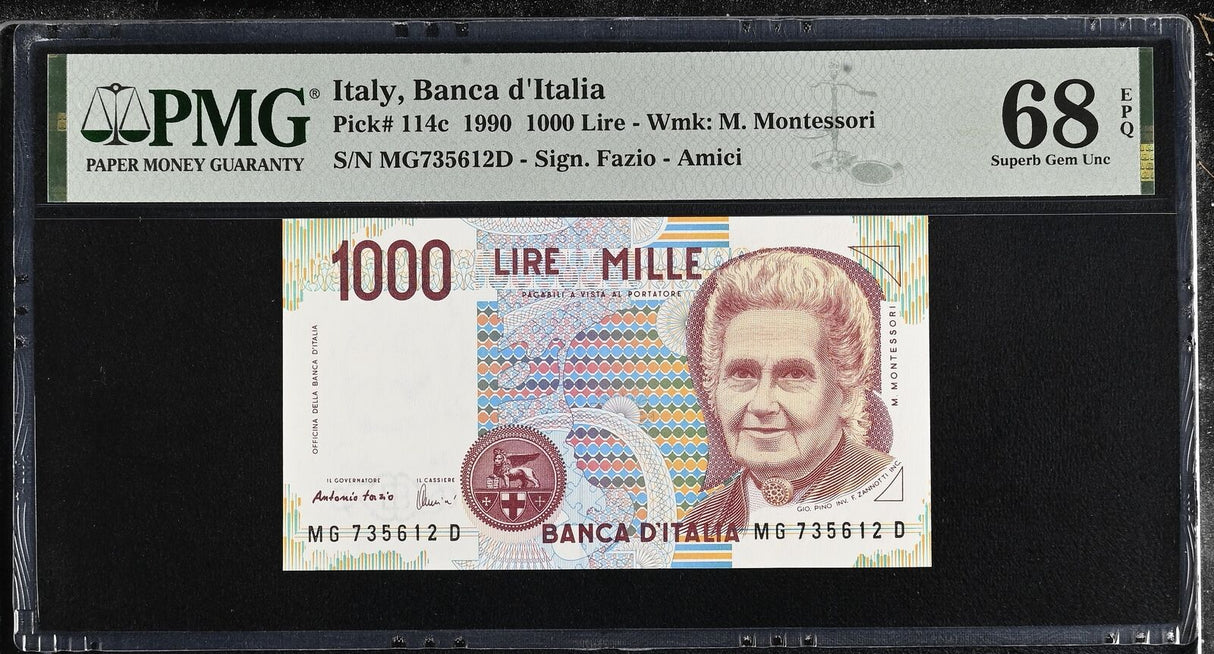Italy 1000 Lire 1990 P 114 c Superb Gem UNC PMG 68 EPQ