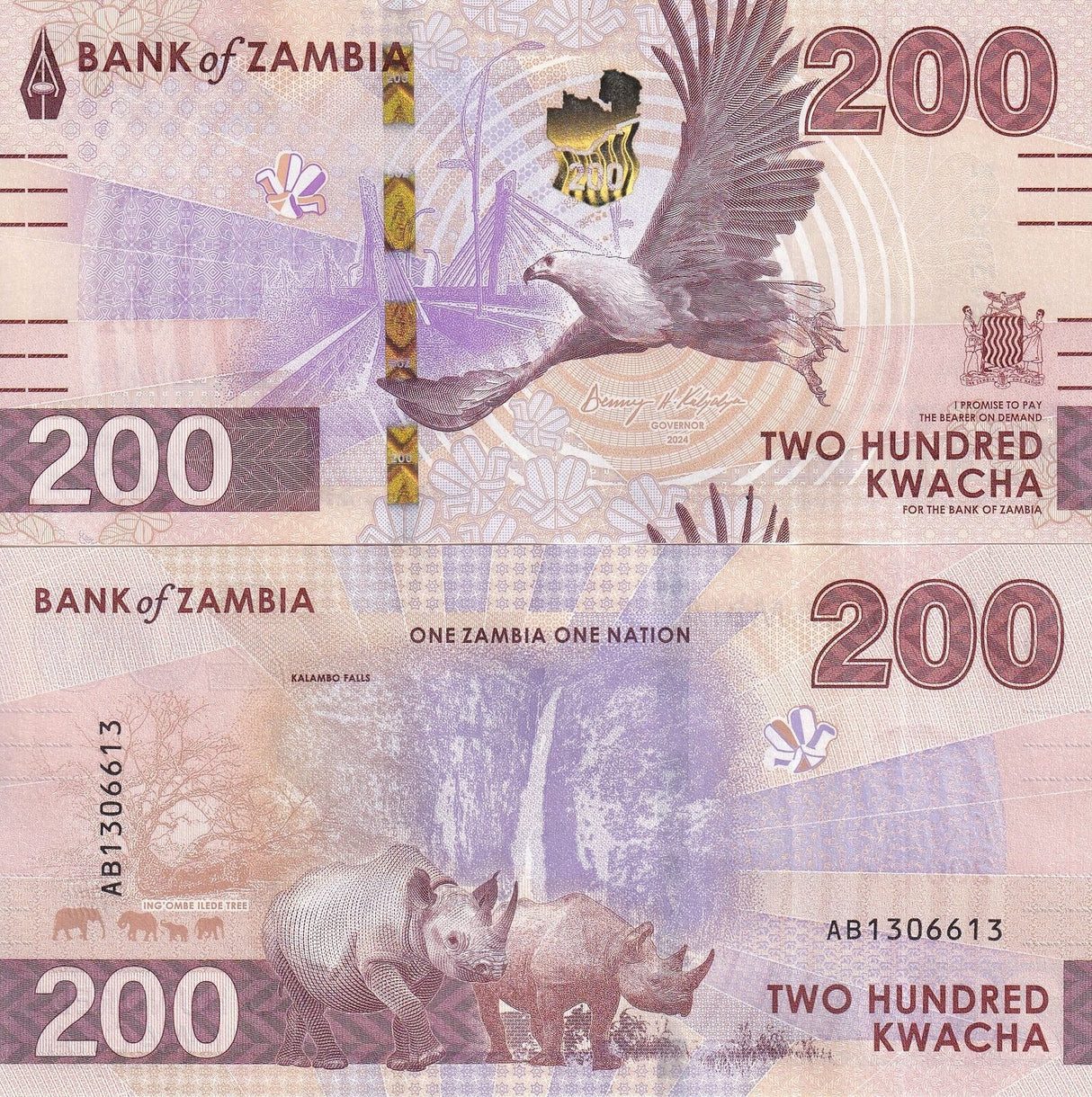 Zambia Set 3 UNC 20 200 500 Kwacha 2024 2025 P 63 66 67 Deer Eagle Bison