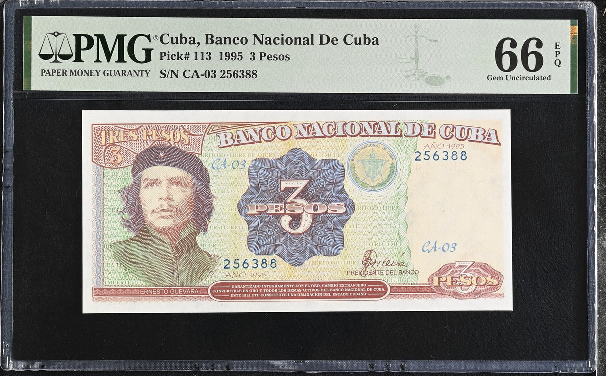 Central America 3 Pesos 1995 P 113 CHE Guevara Gem UNC PMG 66 EPQ