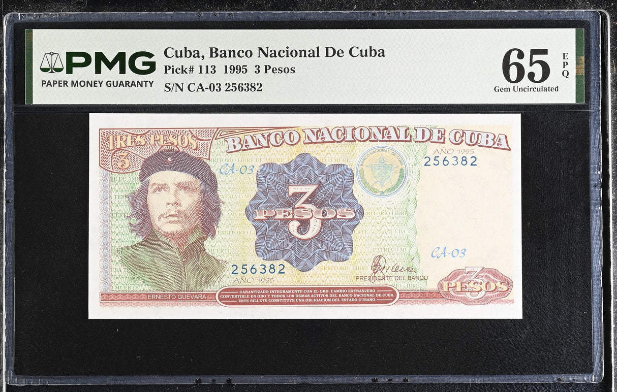 Central America 3 Pesos 1995 P 113 CHE Guevara Gem UNC PMG 65 EPQ