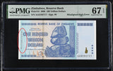 Zimbabwe 100 Trillion Dollars 2008 P 91 Superb Gem UNC PMG 67 EPQ Misaligned ERR