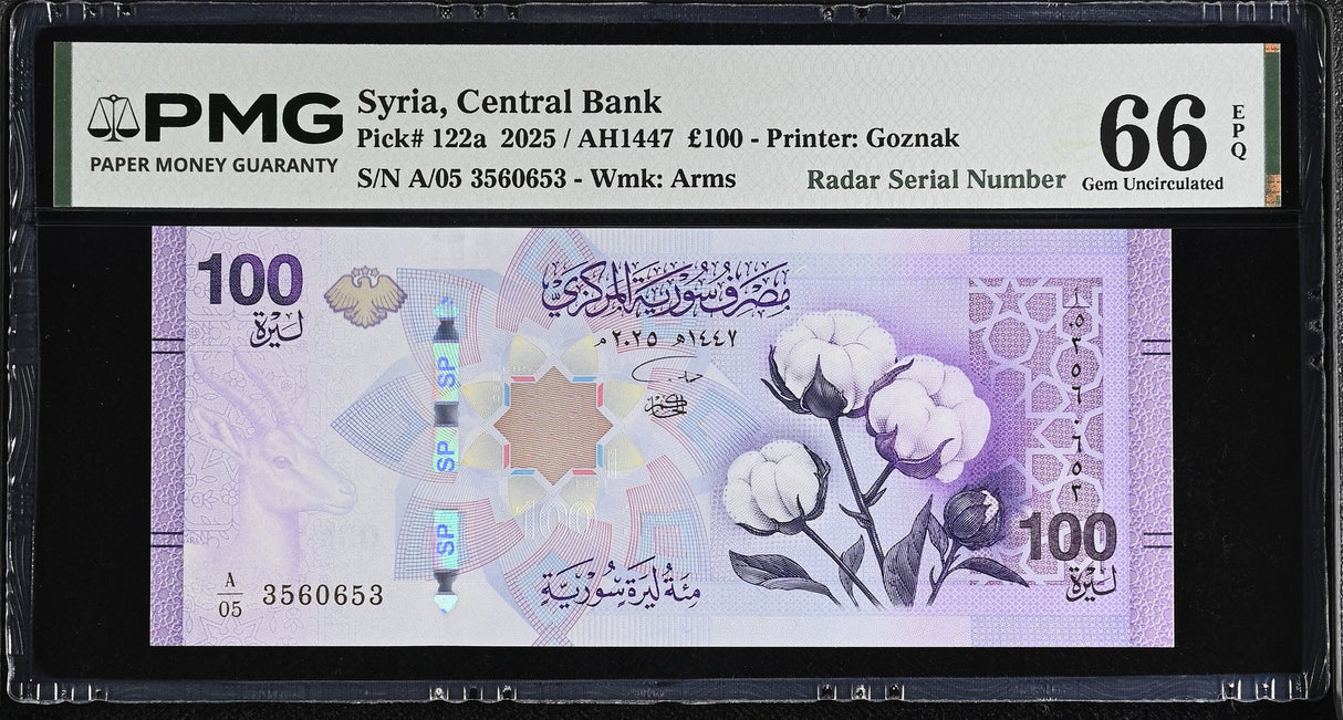 Mediteranean 100 Pounds 2025 RADAR P 122 a Gem UNC PMG 66 EPQ