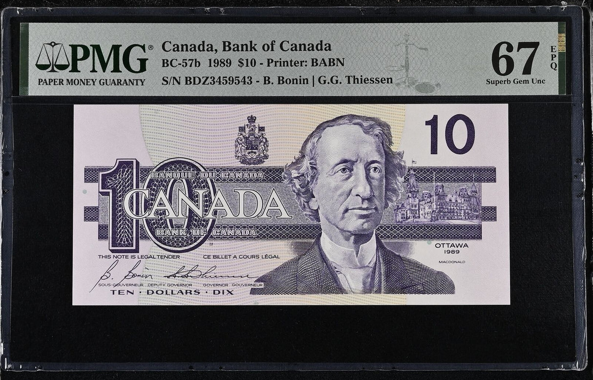 Canada 10 Dollars 1989 Sign Bonin & Thiessen P 96 b Superb Gem UNC PMG 67 EPQ