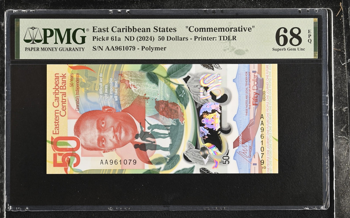 East Caribbean 50 Dollars ND 2024 P 61 a Commemorative Superb Gem UNC PMG 68 EPQ