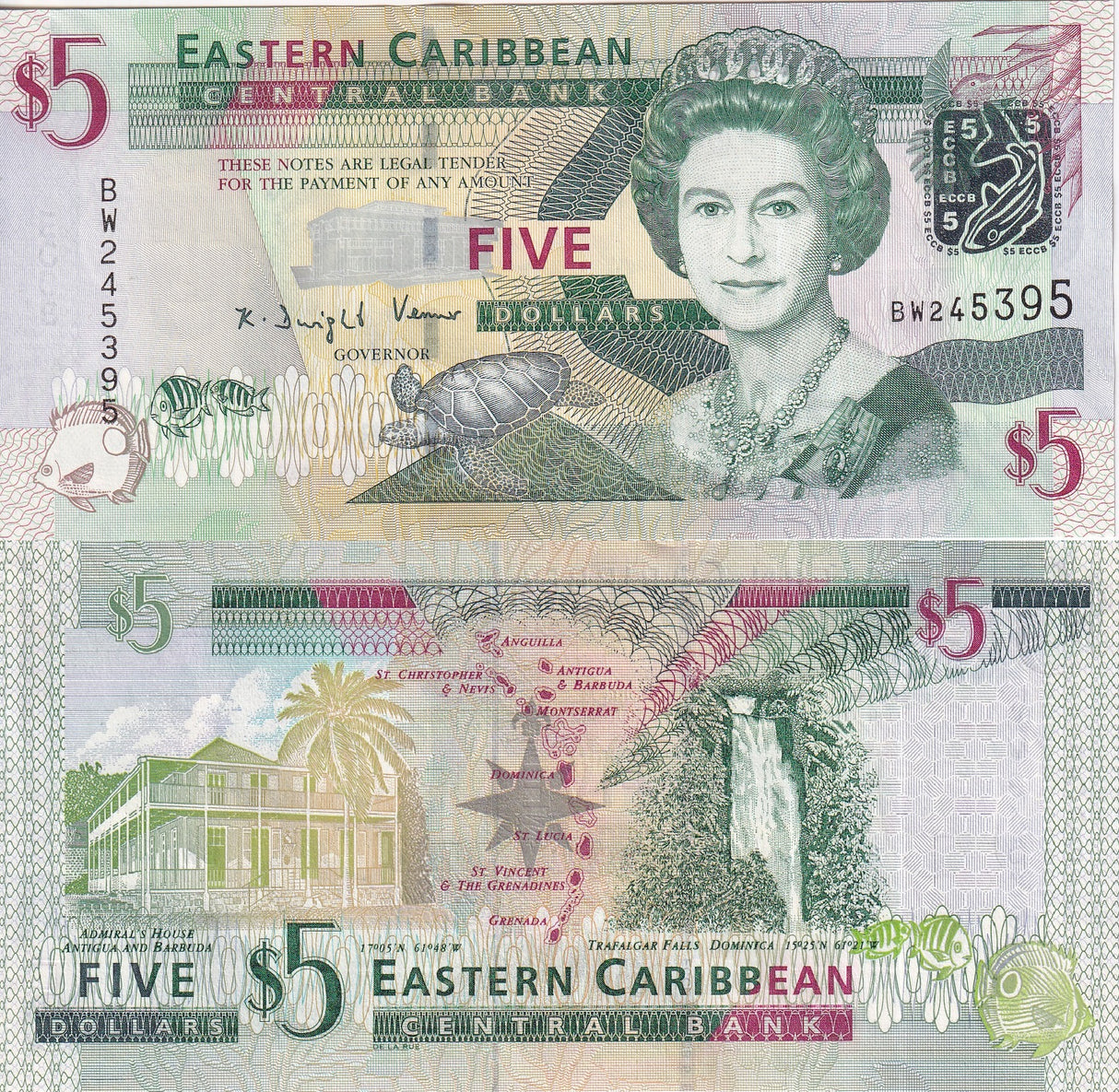 East Caribbean 5 Dollars ND 2008 P 47 UNC