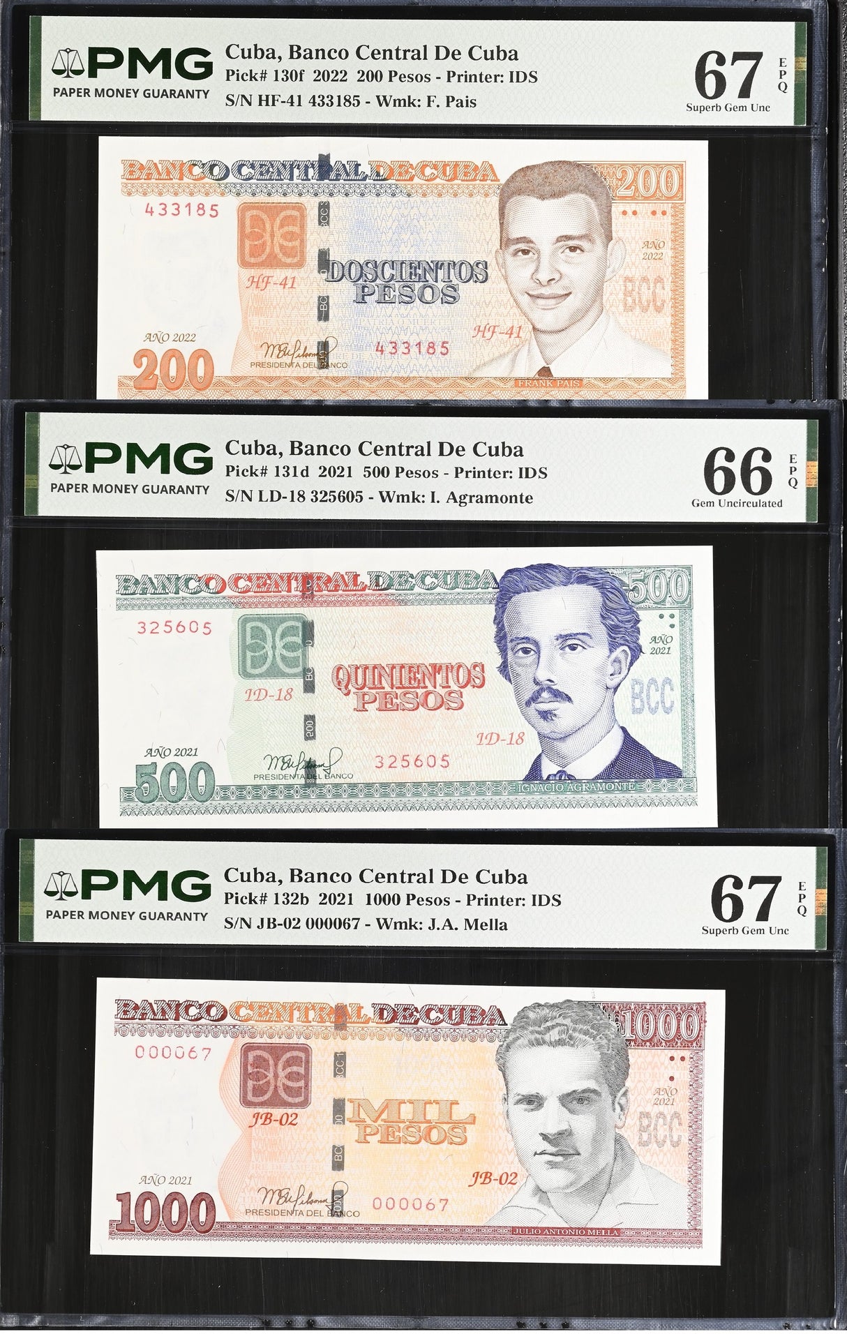 Central America Set 3 UNC 200 500 (1000 Low) 2021 2022 P 130 131 132 PMG 66 67 EPQ