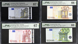 Euro Set 4; 5 10 50 100 Euro 2002 P 1 P 2 P 11 P 12 Superb Gem UNC PMG 66 67 EPQ