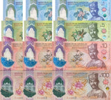 Brunei Set 4 LOT 3 = 12 UNC 1 5 10 100 Dollars 2024 2026 P NEW Polymer Design