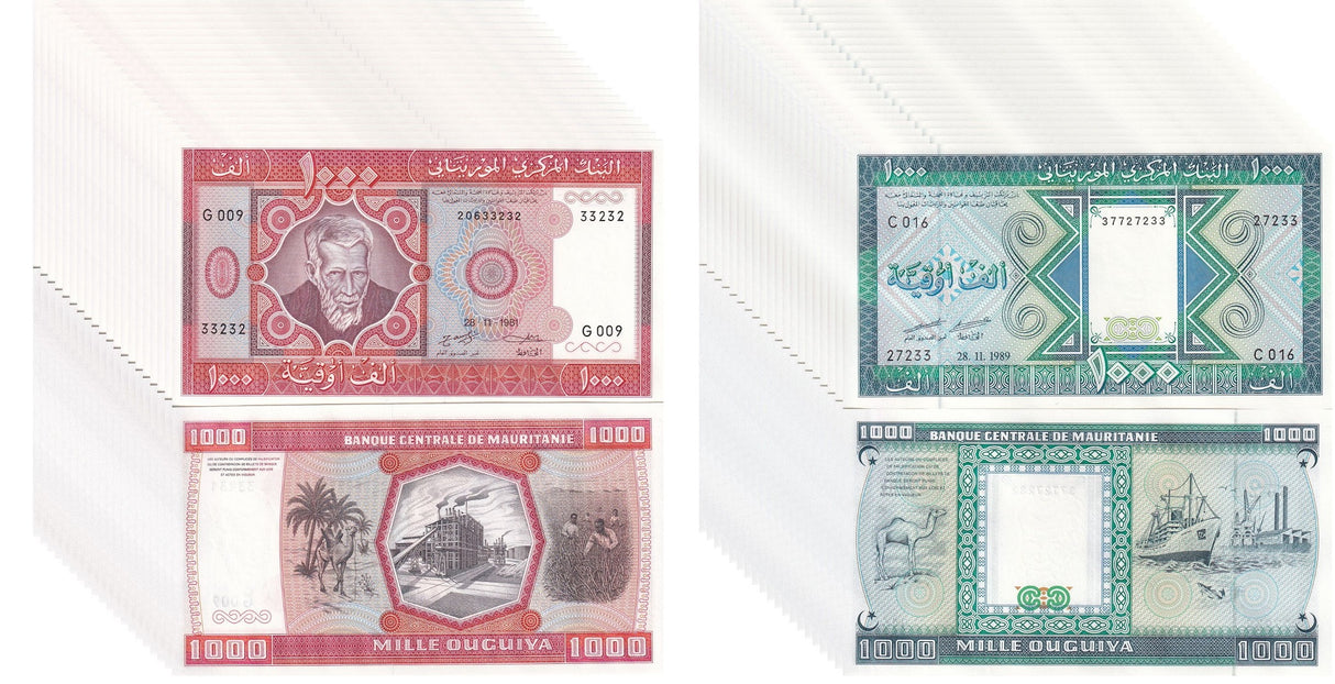 Mauritania SET 2 x 20 = 40 UNC 1000 Ouguiya 1981 1989 (2024) P 3D 7A P NL Camel