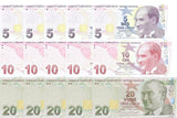 Turkey SET 3 X Lot 5 = 15 UNC 5 10 20 Lira 2022/2025 Mixed Prefix P 222 223 224