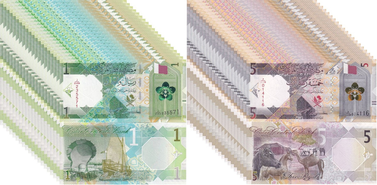 Qatar Set 2 x 20 =40 UNC 1 5 Riyals 2025/2026 New Emblem Western # Wide Security