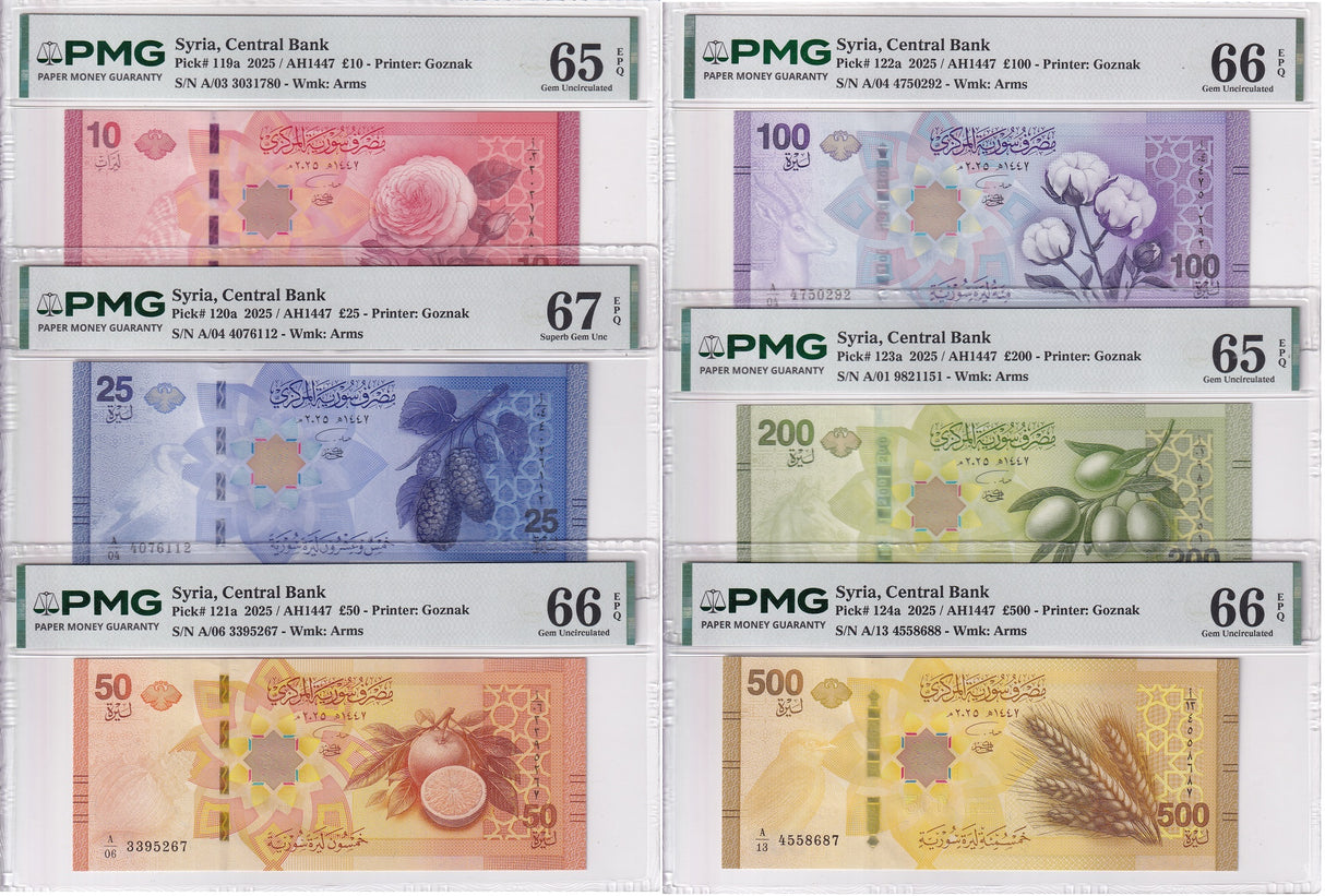 Middle East SET 6, SR 10 25-500 Pounds P 119-124 2025 2026 Gem UNC PMG 65 66 67 EPQ