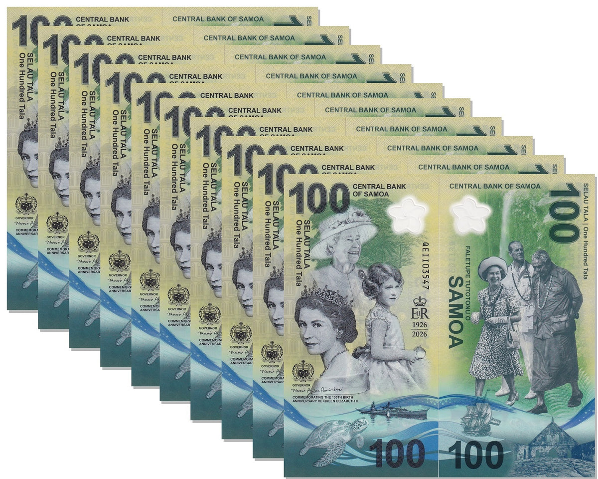 Samoa 100 tala 2026 Commemorative polymer 100th Birthday QEII P new LOT 10 UNC