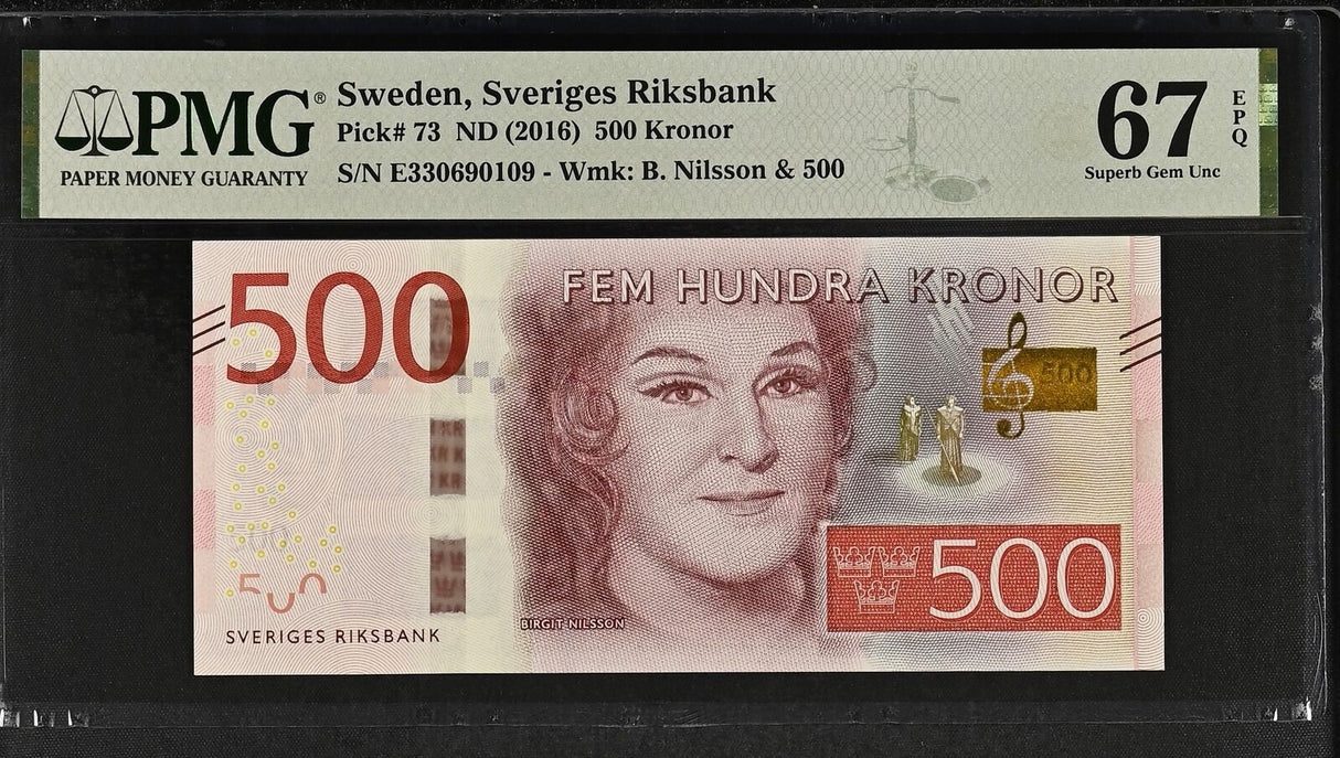 Sweden 500 Kronor ND 2016 P 73 Superb Gem UNC PMG 67 EPQ