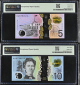 Australia Set 2; 5 10 Dollars 2017 2018 P 62 P 63  Superb Gem UNC PMG 67 68 EPQ