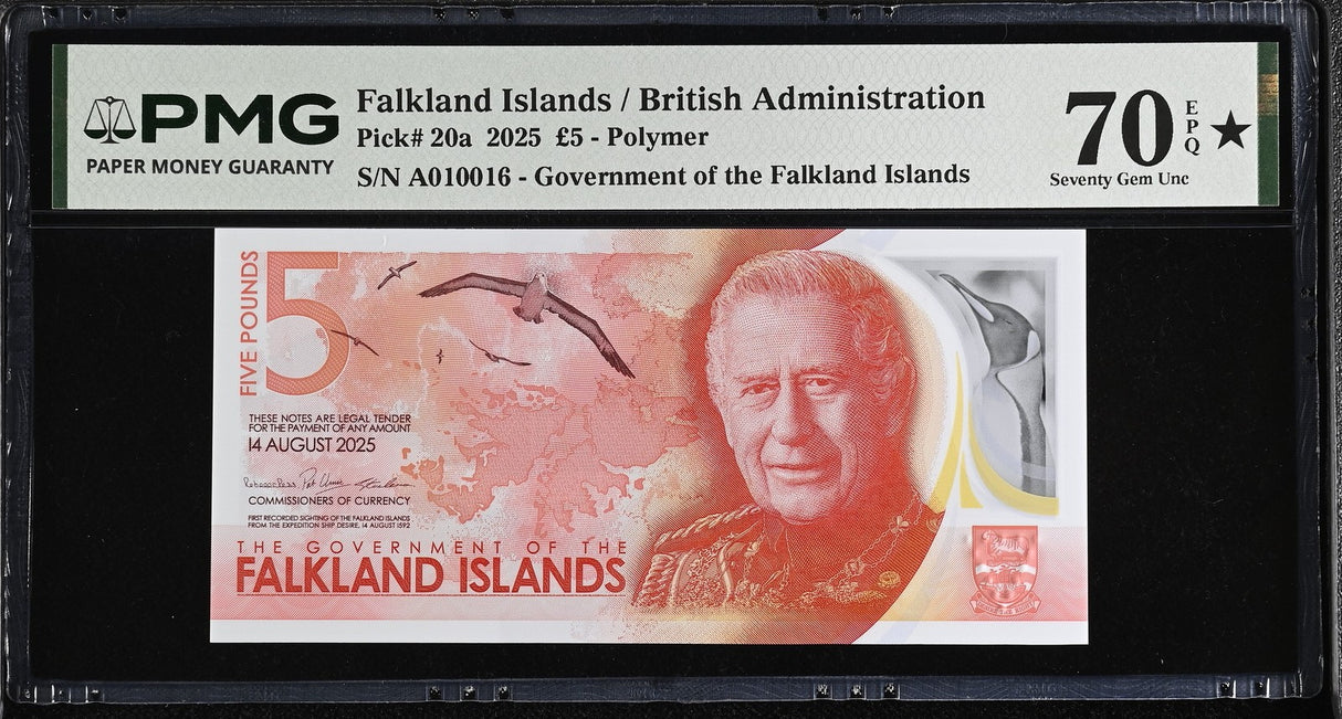 Falkland Islands 5 Pounds 2025 P 20 a Superb Gem UNC PMG 70 EPQ Extra Star TOP